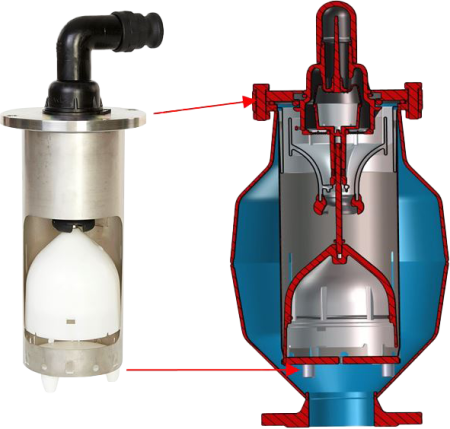 Automatic air release valve for oxidizer and filter tanks, stainless steel 316, for operating range: 0 – 150 PSI (10 Bar)